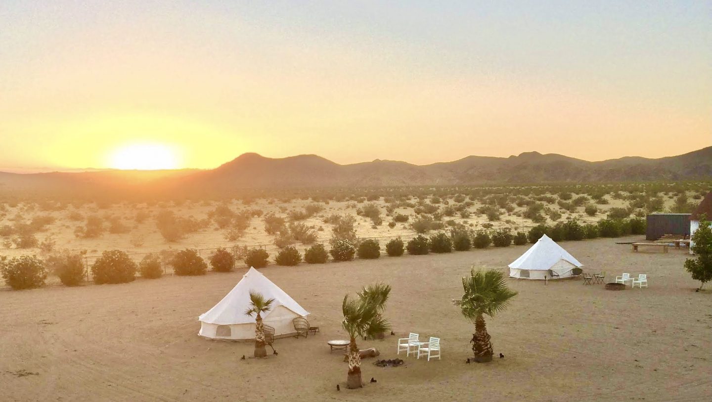 tiny travel chick national park glamping joshua tree sunset